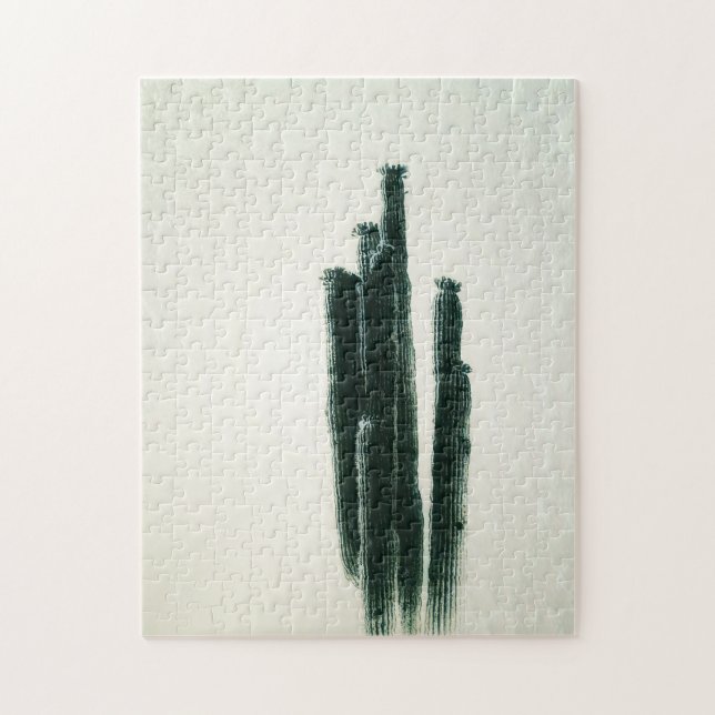 Puzzle Cactus moderno Art Green Off White (Vertical)