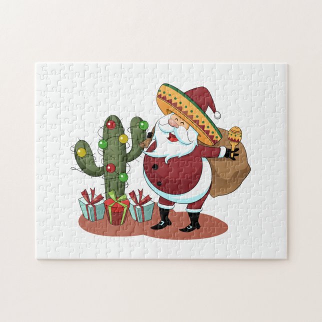 Puzzle Cactus personalizado y Santa Claus con sombrero (Horizontal)