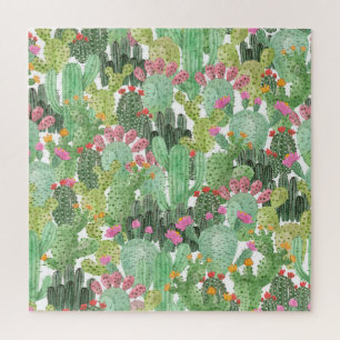 Puzzle Cactus pintado a mano: verde desierto