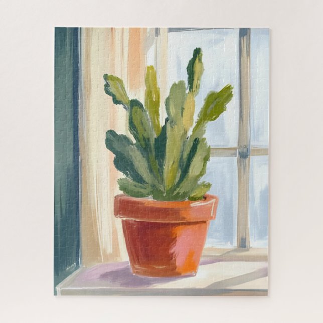 Puzzle Cactus Plant | Green Botanical Watercolor (Vertical)