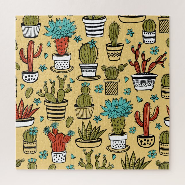 Puzzle Cactus Succulent: Esbozo dibujado a mano (Vertical)