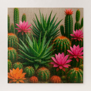 Puzzle Cactus Suculento Floración Desierto Vibrante