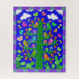 Puzzle Cactus Tree of Life with Owls and Birds