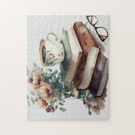 Puzzle Café Boho Floral Verde Marrón acuarela