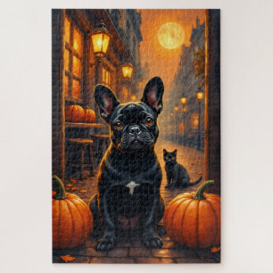 Puzzle Café gótico de Halloween con Bulldog Francés Arte