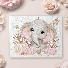 Puzzle Caída Cuidada Elefante Rosa Y Calabazas