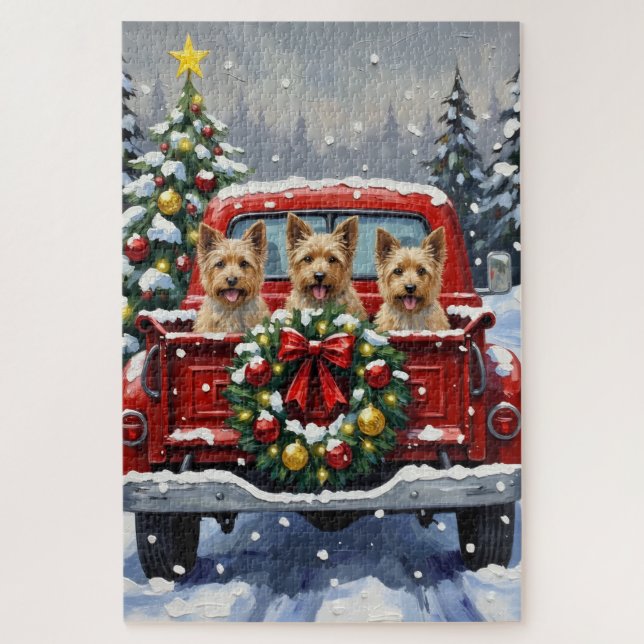 Puzzle Cairn Terrier Christmas Red Truck Holiday (Vertical)