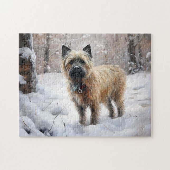Puzzle Cairn Terrier deja que nieve Navidades (Horizontal)