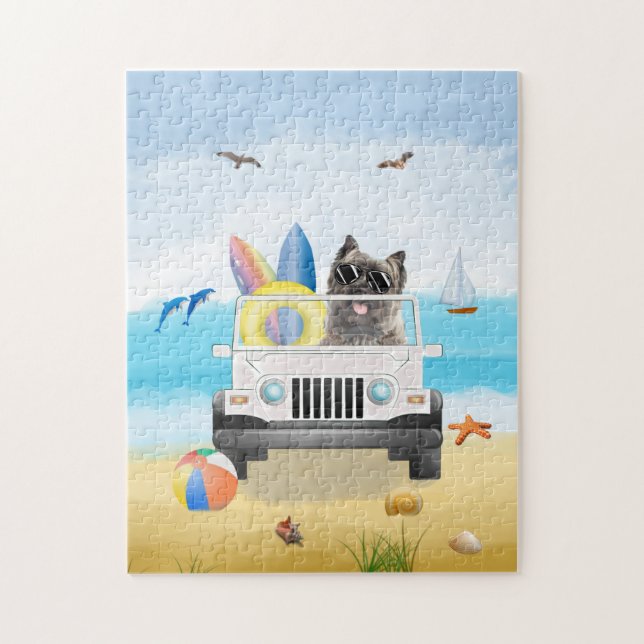 Puzzle cairn terrier Dog Driing on Beach (Vertical)