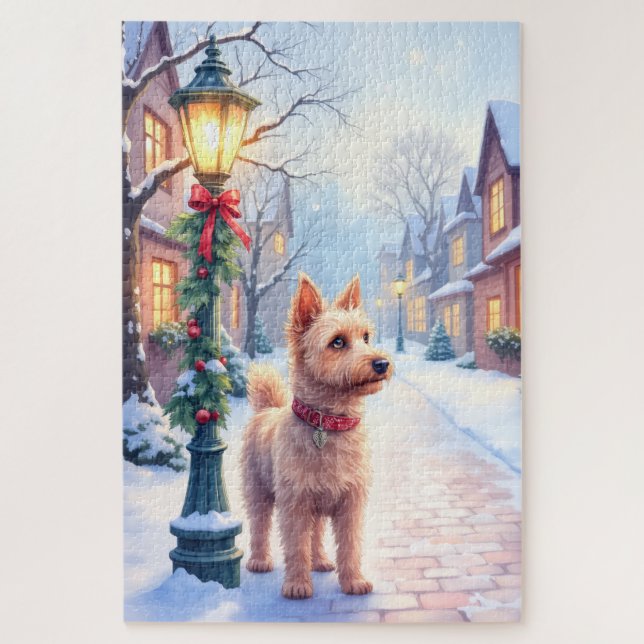 Puzzle Cairn Terrier Festive Lamppost Village Christmas (Vertical)