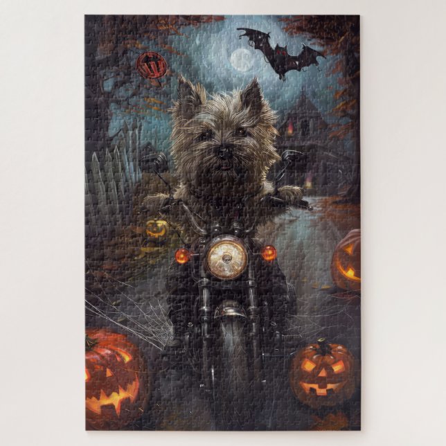 Puzzle Cairn Terrier Motocicleta Halloween Da miedo (Vertical)