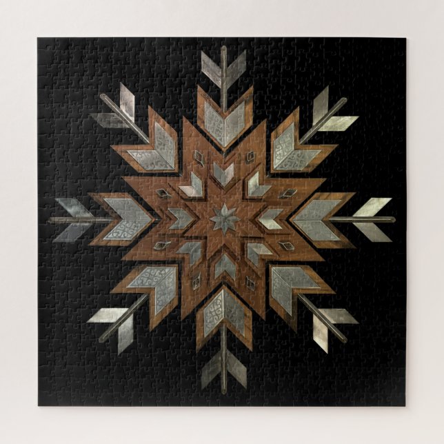 Puzzle Caja de joyas Tigerwood con acero grabado (Vertical)