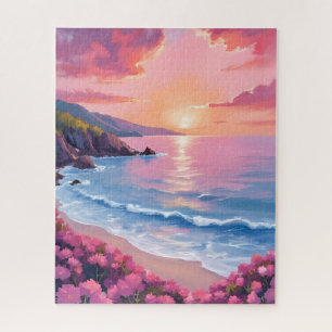 Puzzle Cala de Flores Floral Acuarela Océano Rosa