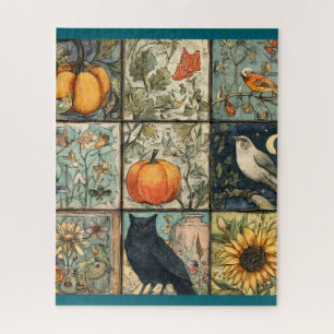 Puzzle Calabaza búho flor de aspecto de patchwork de otoñ