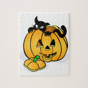 Puzzle Calabaza de Halloween con gato negro