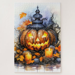 Puzzle Calabaza de Halloween espeluznante y brillante