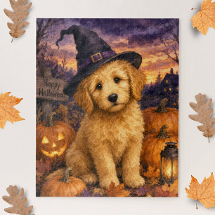 Puzzle Calabaza de sombrero de bruja Goldendoodle