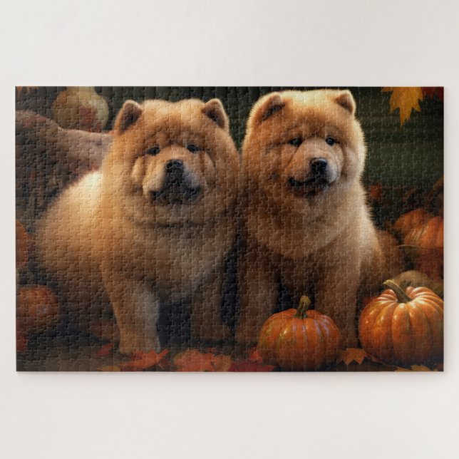 Puzzle Calabaza deslumbrante Chow Chow Puppy Autumn (Horizontal)
