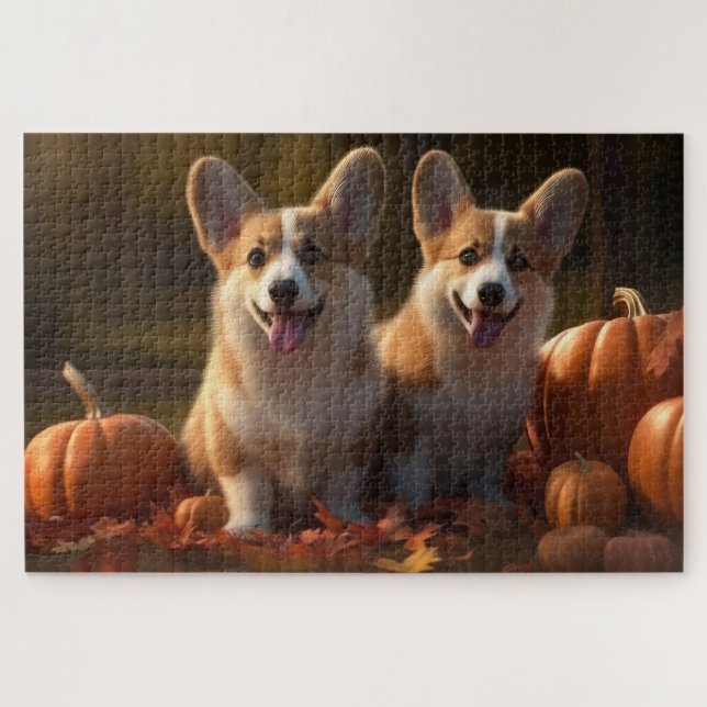 Puzzle Calabaza deslumbrante Corgi Puppy Autumn (Horizontal)