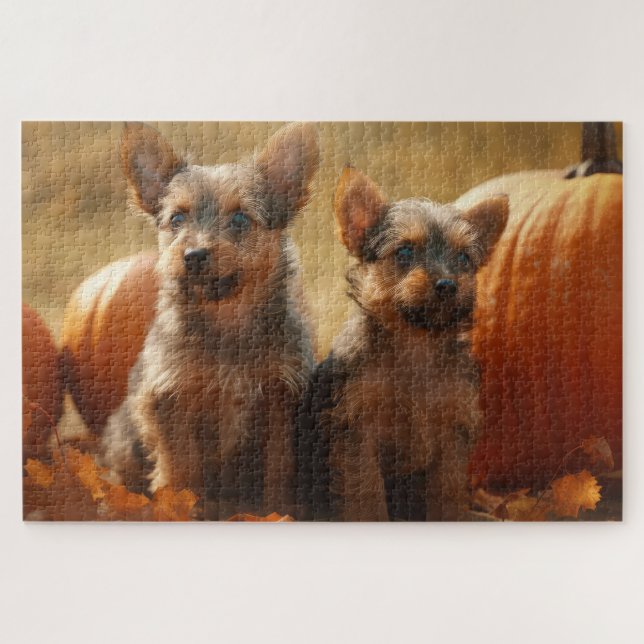 Puzzle Calabaza deslumbrante de Australia Terrier Puppy O (Horizontal)