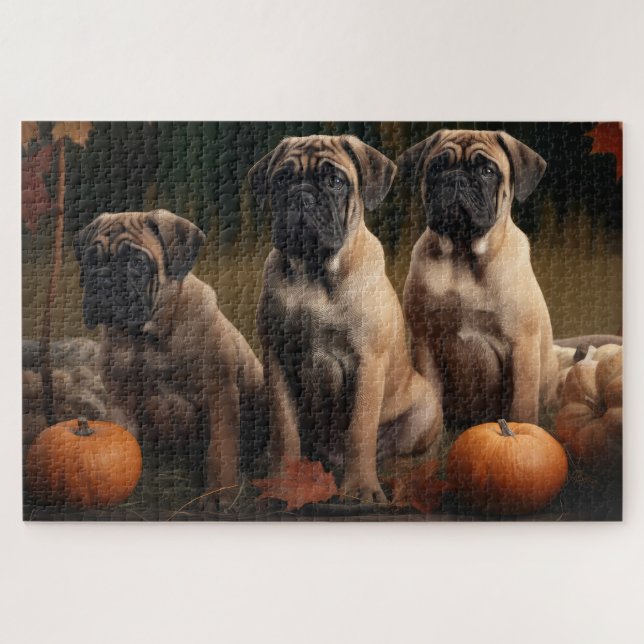 Puzzle Calabaza deslumbrante de bullmastiff Puppy otoño (Horizontal)