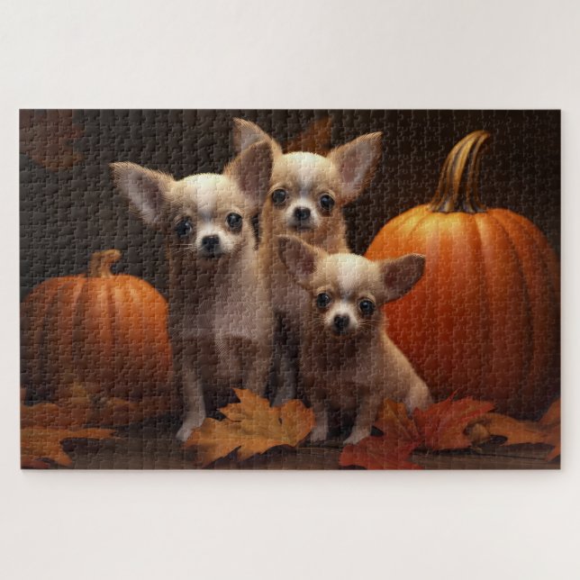 Puzzle Calabaza deslumbrante de Chihuahua Puppy Autumn (Horizontal)