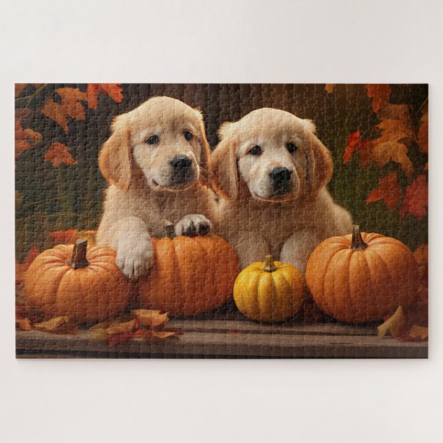 Puzzle Calabaza deslumbrante de otoño de Golden Retriever (Horizontal)