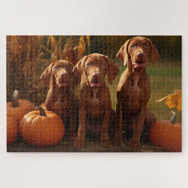 Puzzle Calabaza deslumbrante de Vizsla Puppy Autumn (Horizontal)