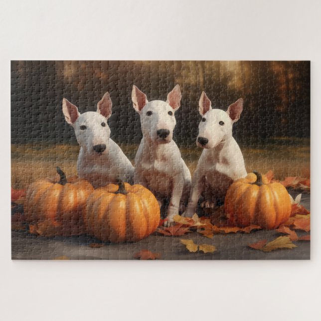 Puzzle Calabaza deslumbrante del otoño con cachorro de ca (Horizontal)