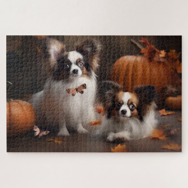 Puzzle Calabaza deslumbrante Papillon Puppy Autumn (Horizontal)