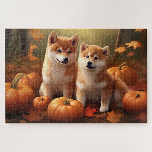 Puzzle Calabaza deslumbrante Shiba Inu Puppy Otoño (Horizontal)