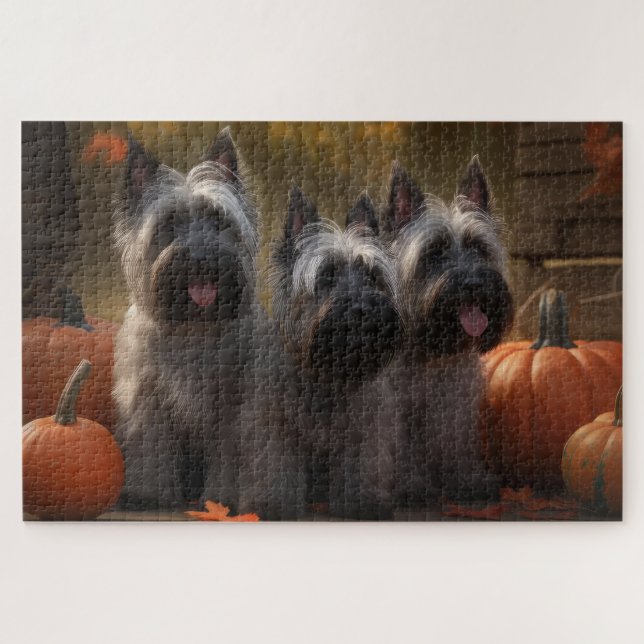 Puzzle Calabaza deslumbrante Skye Terrier Puppy Autumn (Horizontal)