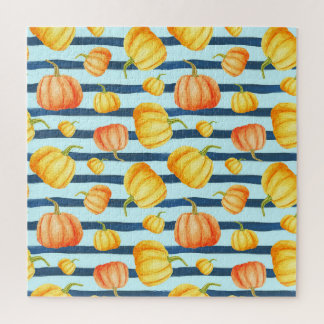 Puzzle Calabaza naranja: decoración a rayas acuáticas.