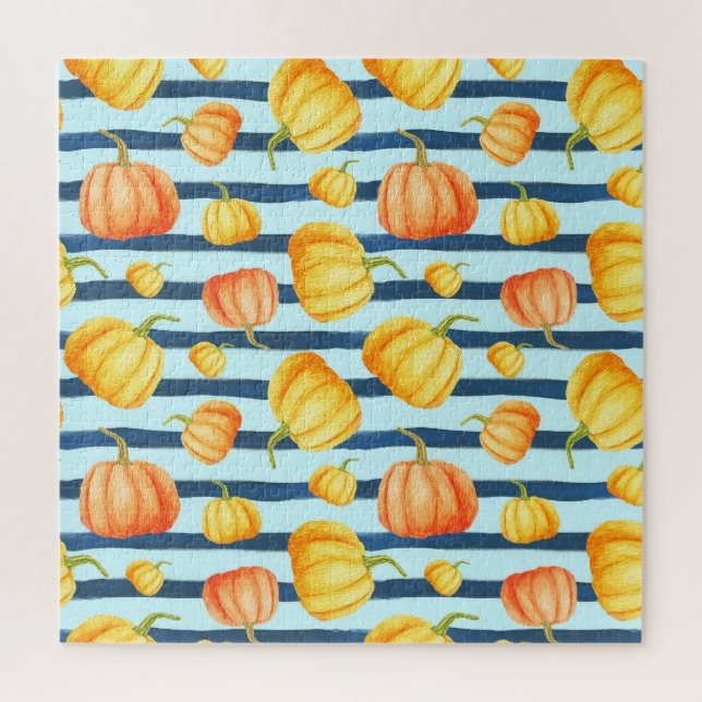 Puzzle Calabaza naranja: decoración a rayas acuáticas. (Vertical)