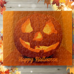 Puzzle Calabaza tallada de brillo clásico<br><div class="desc">Este rompecabezas de Halloween está listo para que lo personalizes con tu propio texto,  si lo deseas. Creado con una foto de una calabaza tallada clásica de jack'o'lantern en vivos colores naranja y amarillo.</div>