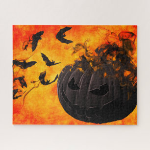 Puzzle Calabaza y ilustracion murciélago espeluznantes