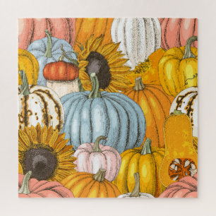 Puzzle Calabazas brillantes, girasoles, patrón dibujado a
