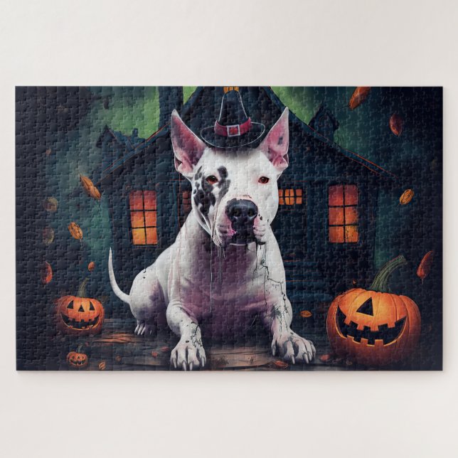 Puzzle Calabazas de Bull Terrier Halloween dan miedo (Horizontal)