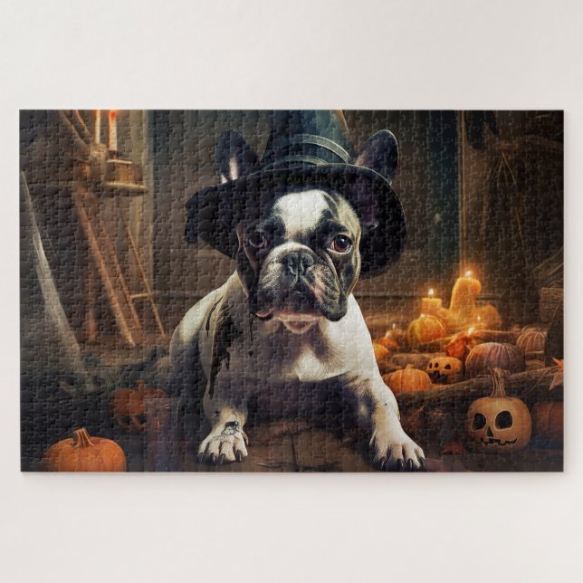 Puzzle Calabazas de Bulldog francés asustan a Halloween (Horizontal)