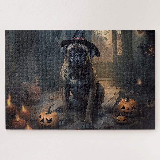 Puzzle Calabazas de bullmastiff asustan a Halloween (Horizontal)