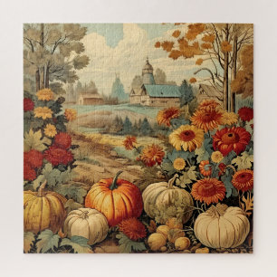Puzzle Calabazas de granero de granja de campo de otoño v