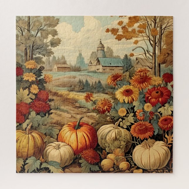 Puzzle Calabazas de granero de granja de campo de otoño v (Vertical)