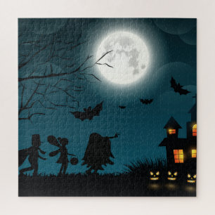Puzzle Calabazas de Halloween: Luna Azul Castillo Oscuro