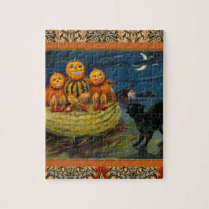 Puzzle Calabazas de Halloween vintage Gato negro