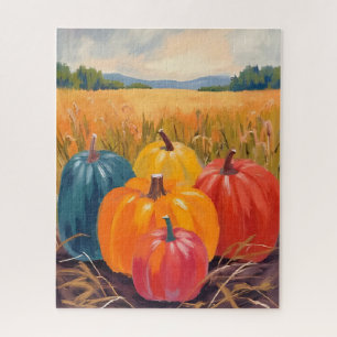 Puzzle Calabazas de Otoño   Arte en Acuarela de Paisaje O