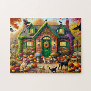 Puzzle Calabazas de perros de cerdo de algodón de otoño