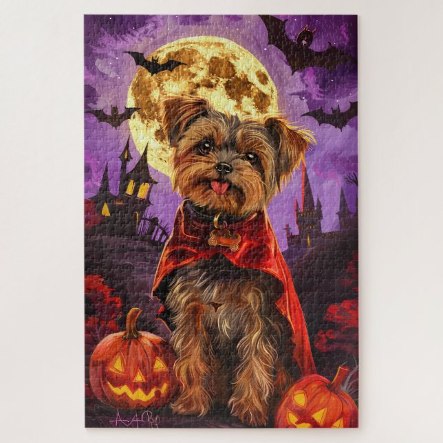 Puzzle Calabazas de vampiro Yorkipoo de Halloween espeluz (Vertical)