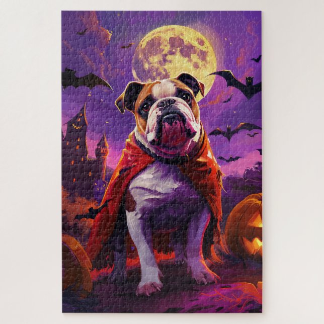 Puzzle Calabazas de vampiros de Bulldog de Halloween dan  (Vertical)