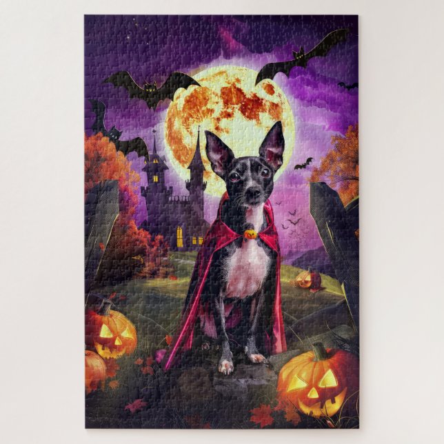 Puzzle Calabazas de vampiros de Rat Terrier de Halloween  (Vertical)