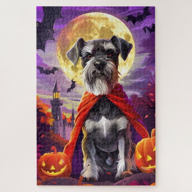 Puzzle Calabazas de vampiros Schnauzer de Halloween dan m (Vertical)